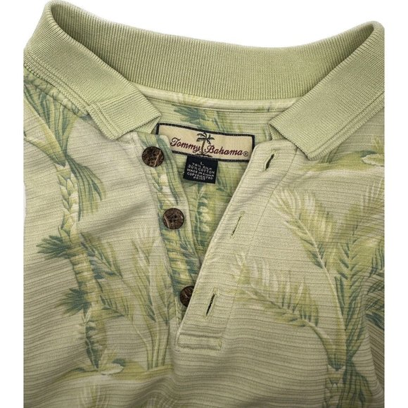 Tommy Bahama‎ Mens L Green Hawaiian Palm Tree Silk Blend Short Sleeve Polo - Picture 1 of 3